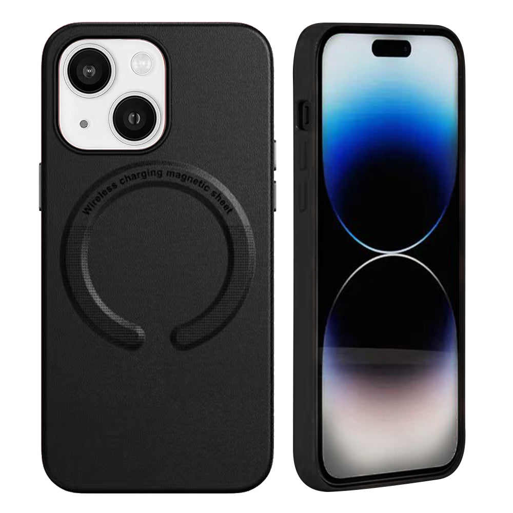 Case For iPhone 15 (6.1") Simplemade 2.0 Premium Lux Leather Protective Anti-Scratch And Compatible with Magsafe With Soft Microfiber Lining And Metal Buttons - Gentle Black