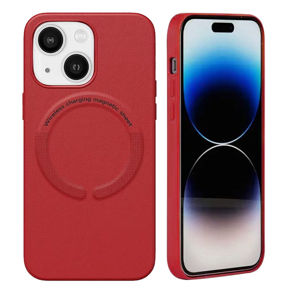 Case For iPhone 15 (6.1") Simplemade 2.0 Premium Lux Leather Protective Anti-Scratch And Compatible with Magsafe With Soft Microfiber Lining And Metal Buttons - Venetian Red