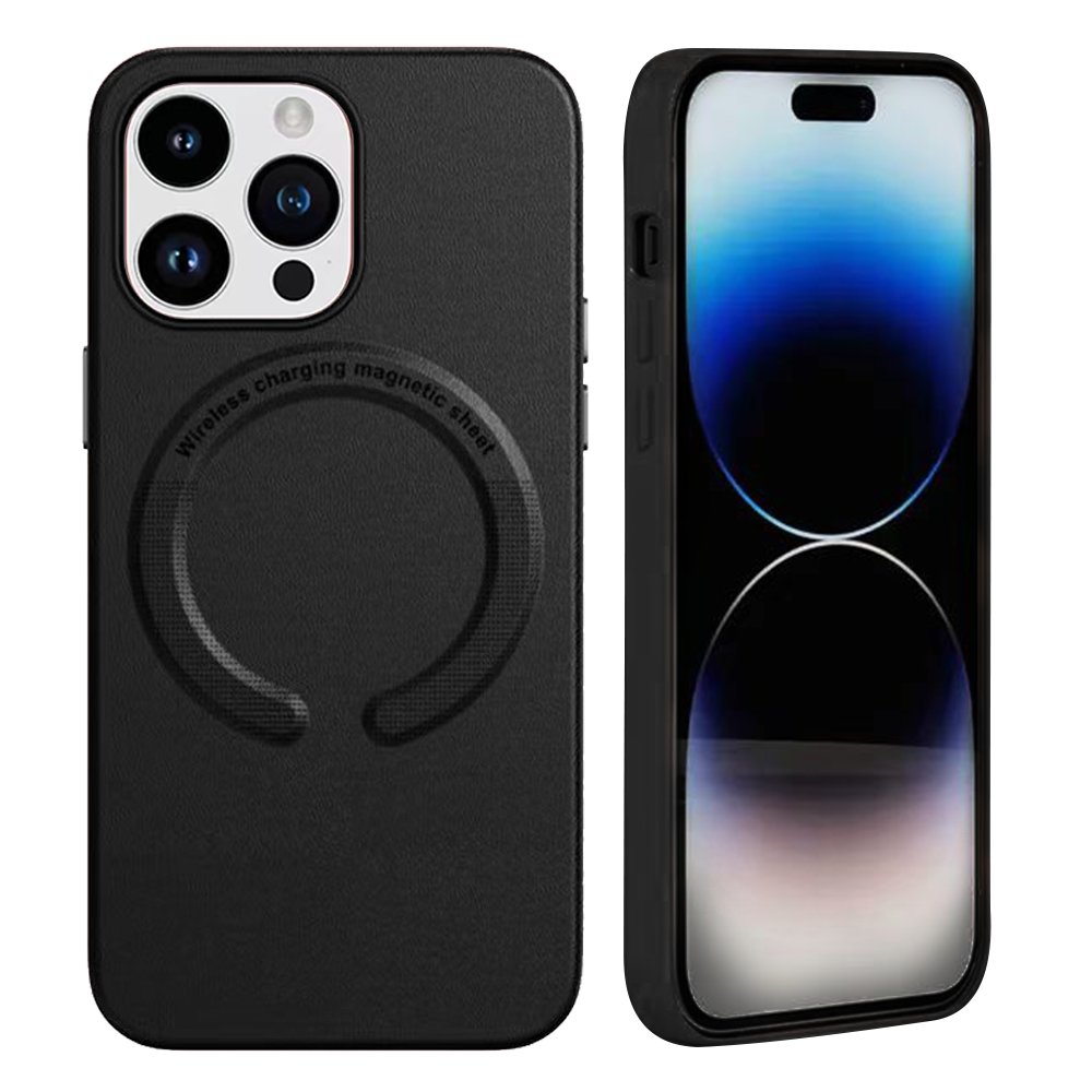 Case For iPhone 15 Pro (6.1") Simplemade 2.0 Premium Lux Leather Protective Anti-Scratch And Compatible with Magsafe With Soft Microfiber Lining And Metal Buttons - Gentle Black