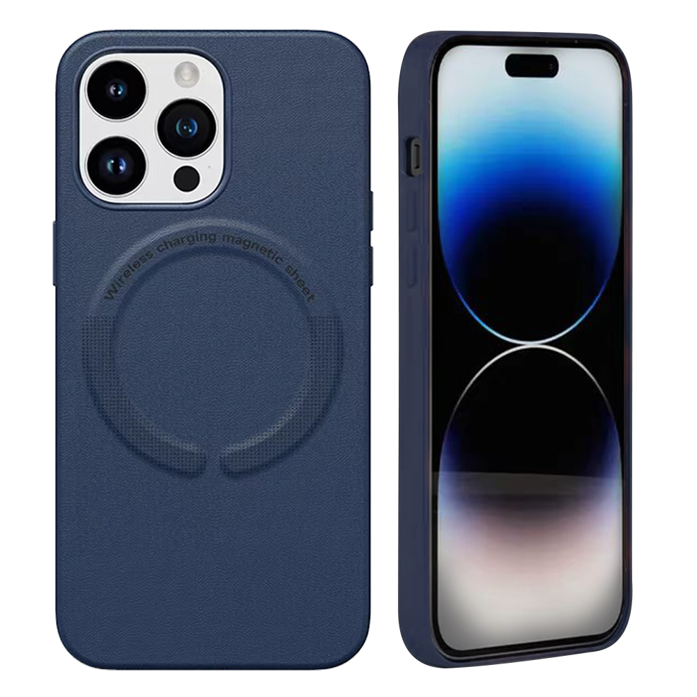 Case For iPhone 15 Pro (6.1") Simplemade 2.0 Premium Lux Leather Protective Anti-Scratch And Compatible with Magsafe With Soft Microfiber Lining And Metal Buttons - Oxford Blue