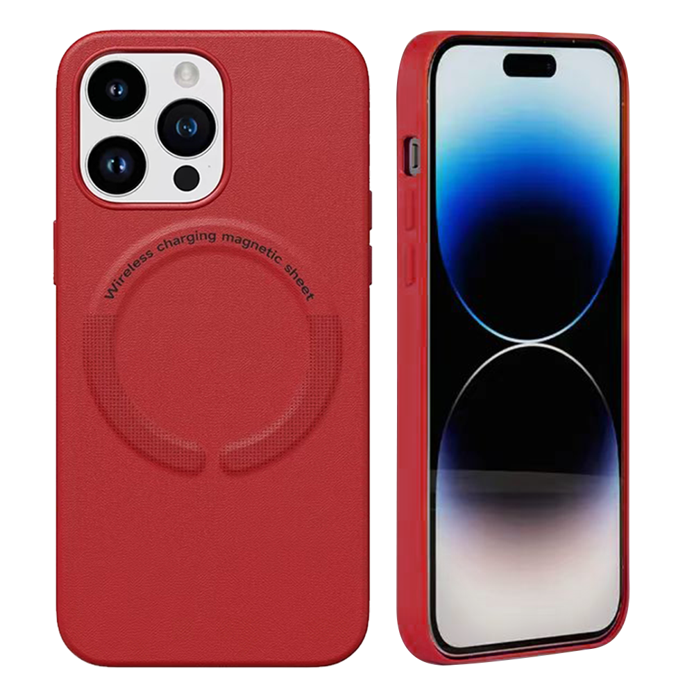 Case For iPhone 15 Pro (6.1") Simplemade 2.0 Premium Lux Leather Protective Anti-Scratch And Compatible with Magsafe With Soft Microfiber Lining And Metal Buttons - Venetian Red