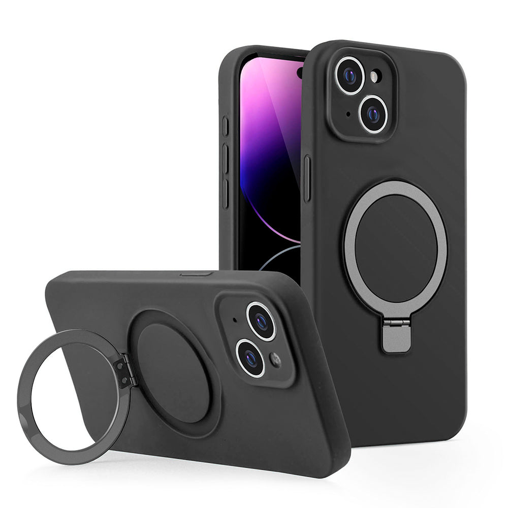 Case For iPhone 15 (6.1") Premium Simplemade 2.0 Compatible with Magsafe Liquid Air Soft Silicone 2.5mm Protective With Magnetic Kickstand, Full Camera Protection And Microfiber Lining - Matte Black