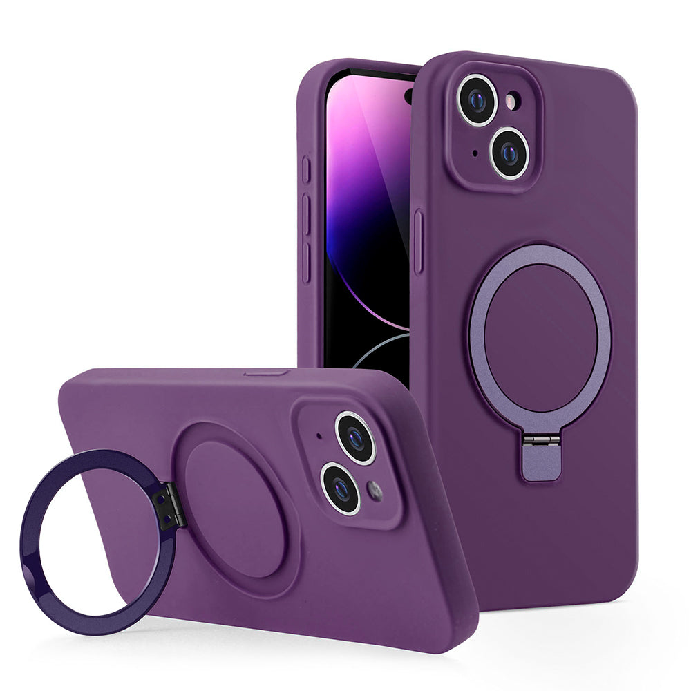 Case For iPhone 15 (6.1") Premium Simplemade 2.0 Compatible with Magsafe Liquid Air Soft Silicone 2.5mm Protective With Magnetic Kickstand, Full Camera Protection And Microfiber Lining - Plum Purple