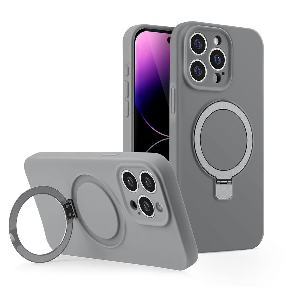 Case For iPhone 15 Pro (6.1") Premium Simplemade 2.0 Compatible with Magsafe Liquid Air Soft Silicone 2.5mm Protective With Magnetic Kickstand, Full Camera Protection And Microfiber Lining - Moon Grey