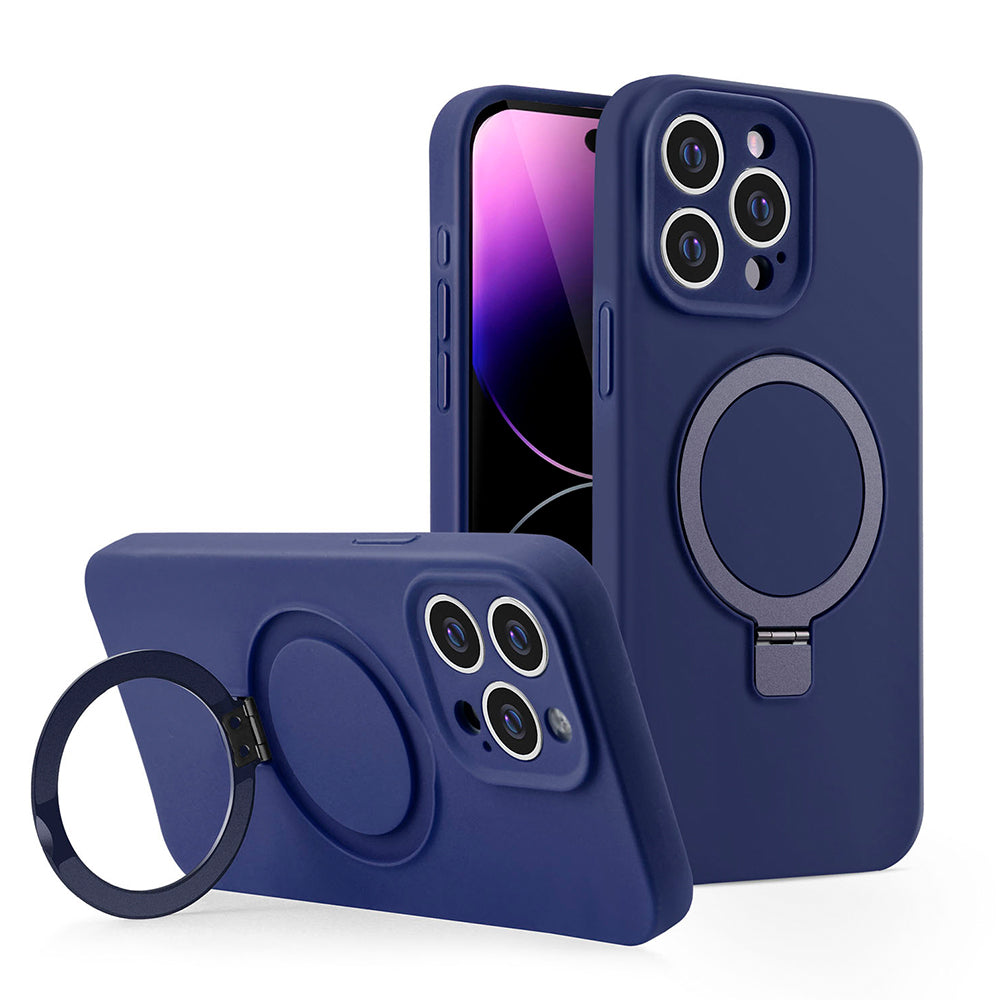 Case For iPhone 15 Pro (6.1") Premium Simplemade 2.0 Compatible with Magsafe Liquid Air Soft Silicone 2.5mm Protective With Magnetic Kickstand, Full Camera Protection And Microfiber Lining - Dark Blue