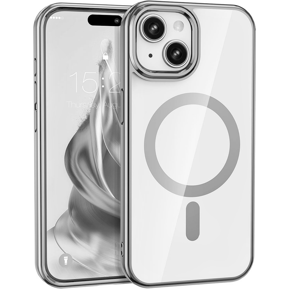 Case For iPhone 15 (6.1") Reflection Compatible with Magsafe Series Ultra Clear Protective With Compatible with Magsafe Charging And Raised Camera Protection - Light Grey Clear