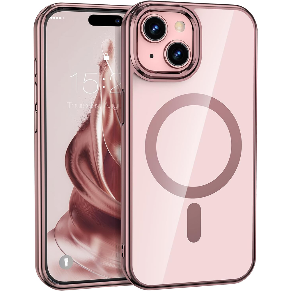 Case For iPhone 15 Plus (6.7") / iPhone 14 Plus (6.7") Reflection Compatible with Magsafe Series Ultra Clear Protective With Compatible with Magsafe Charging And Raised Camera Protection - Pink Clear
