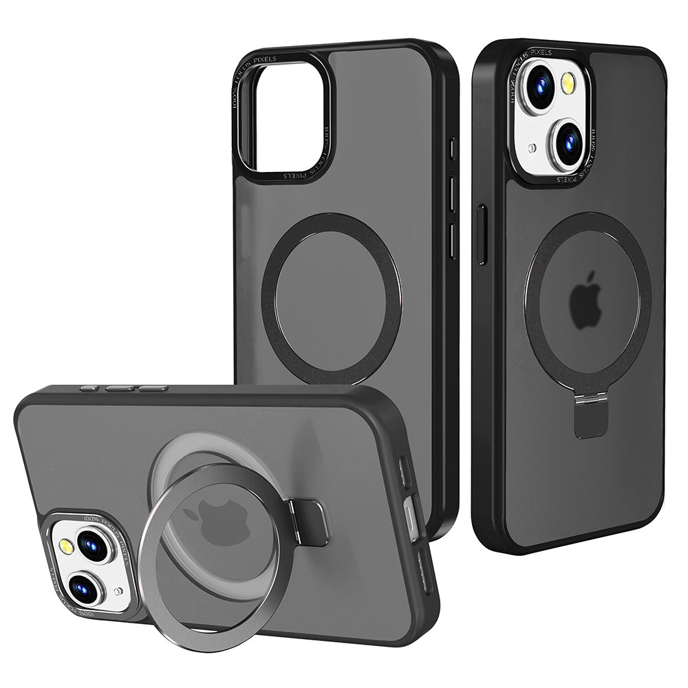 Case For iPhone 15 (6.1") Orbit Frosted Compatible with Magsafe Collection 2.0 Matte Protective With Magnetic Kickstand And Raised Camera Protection - Frosted Matte Black