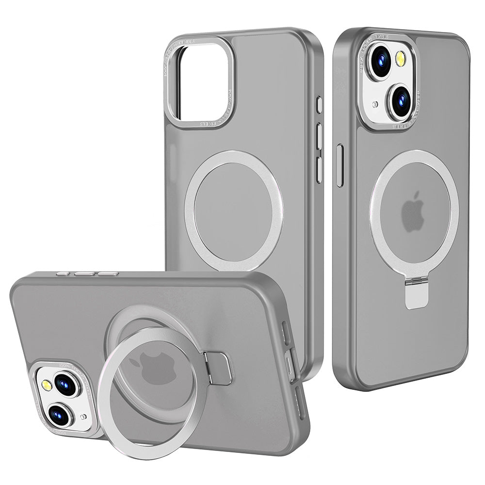 Case For iPhone 15 (6.1") Orbit Frosted Compatible with Magsafe Collection 2.0 Matte Protective With Magnetic Kickstand And Raised Camera Protection - Frosted Titanium Grey