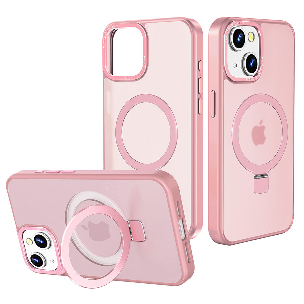 Case For iPhone 15 (6.1") Orbit Frosted Compatible with Magsafe Collection 2.0 Matte Protective With Magnetic Kickstand And Raised Camera Protection - Frosted Blush Pink