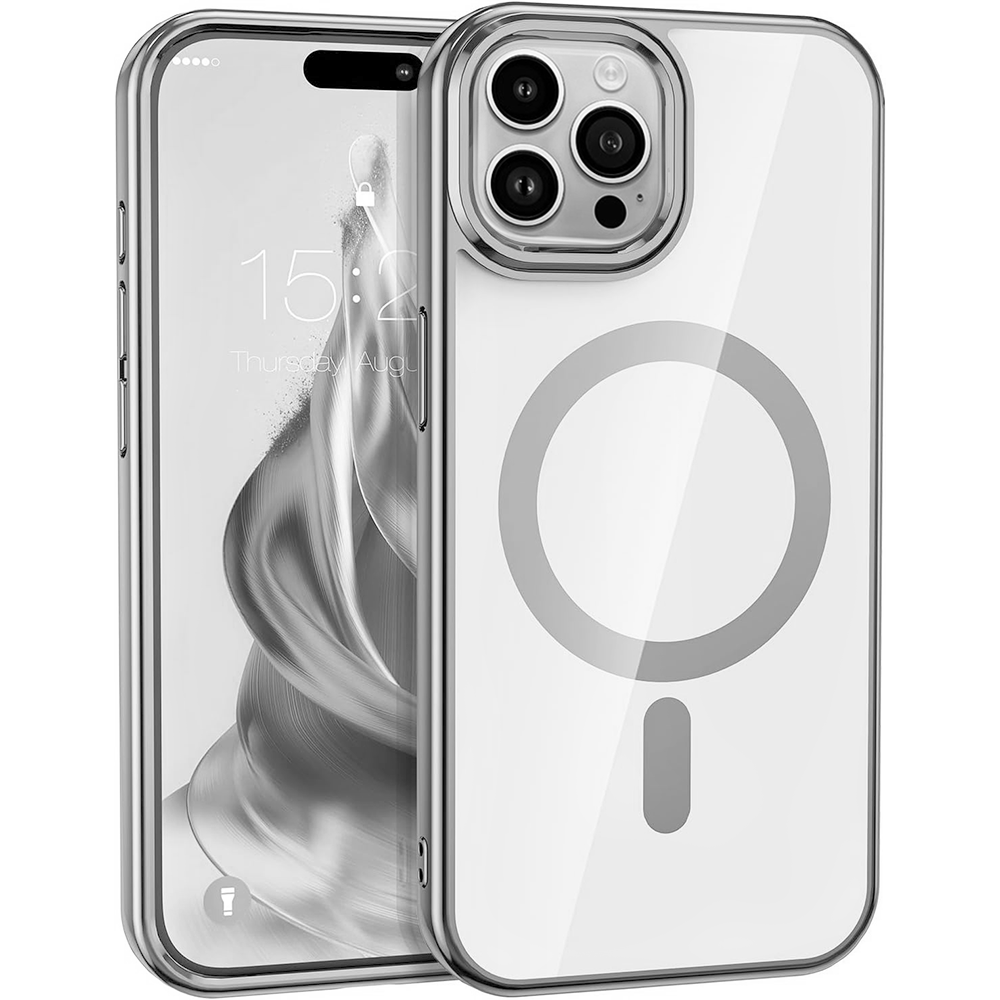 Case For iPhone 15 Pro Max (6.7") Reflection Compatible with Magsafe Series Ultra Clear Protective With Compatible with Magsafe Charging And Raised Camera Protection - Light Grey Clear