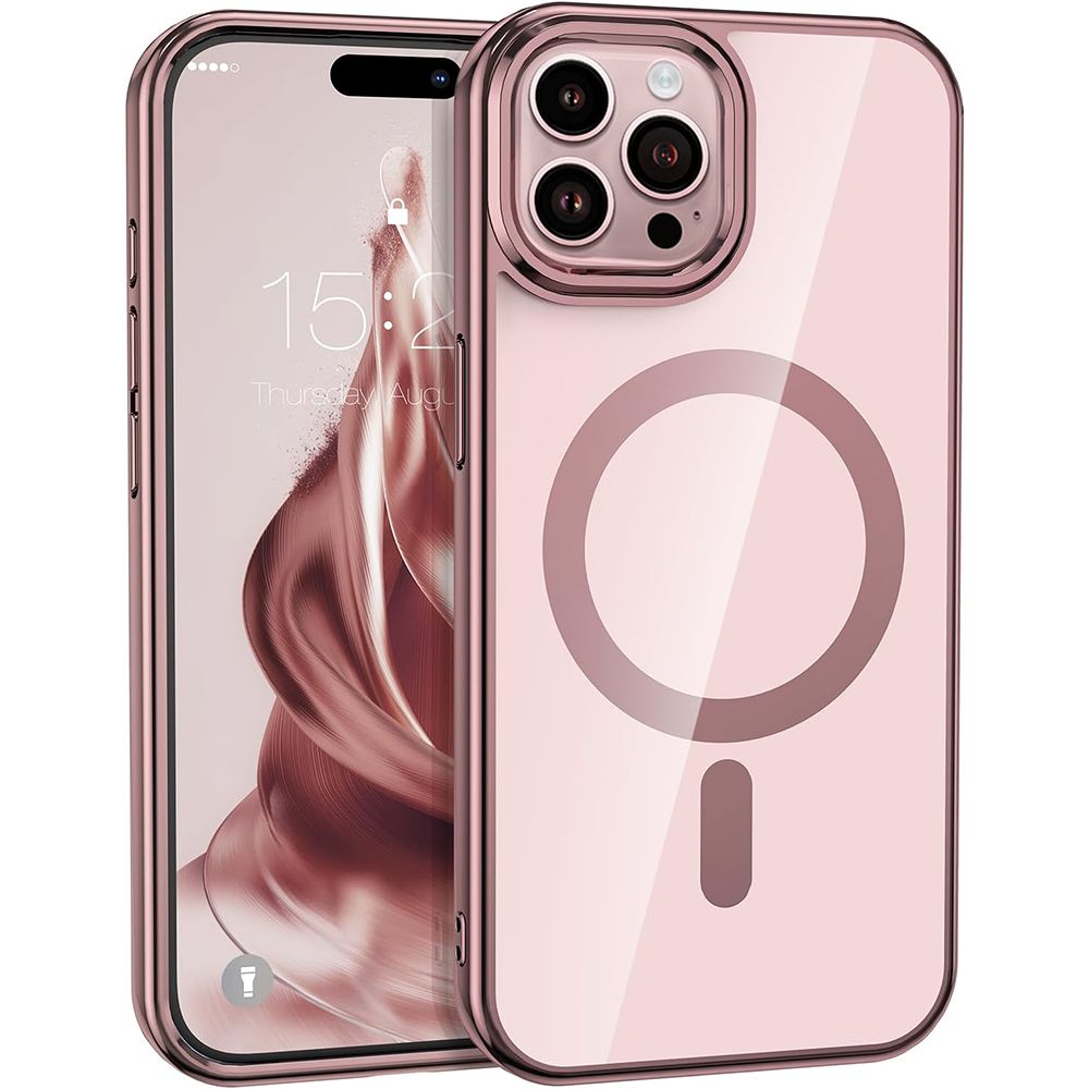 Case For iPhone 15 Pro Max (6.7") Reflection Compatible with Magsafe Series Ultra Clear Protective With Compatible with Magsafe Charging And Raised Camera Protection - Pink Clear