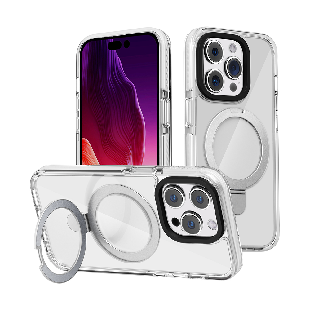 Case For iPhone 15 Pro (6.1") The Ultimate Premium Clarity Ultra Thick Protective Compatible with Magsafe With Metal Magnetic Circle Stand And 3mm Raised Camera Protection - White Clear