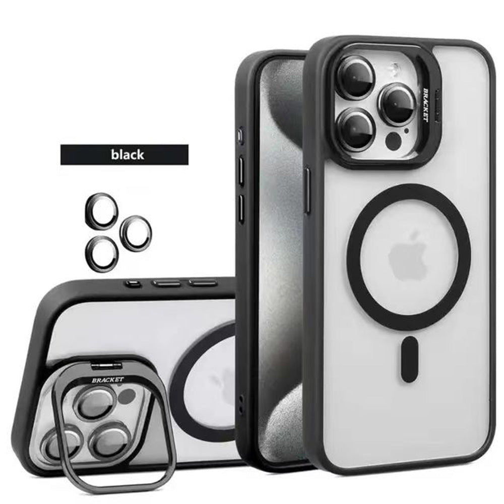 Case For iPhone 15 Pro (6.1") The Compass Series Full Set Compatible with Magsafe Clear Protective With Raised Camera Kickstand, Matching Camera Lens Protector Metal Rings And Retail Packaging - Black