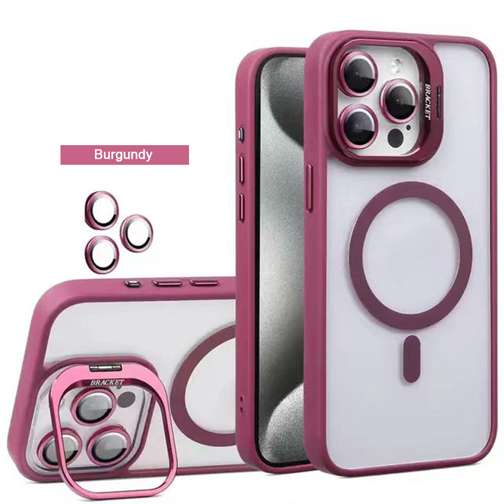 Case For iPhone 15 Pro Max The Compass Series Full Set - Burgundy, Compatible with Magsafe, Clear Protective, Raised Camera Kickstand, Retail Packaging