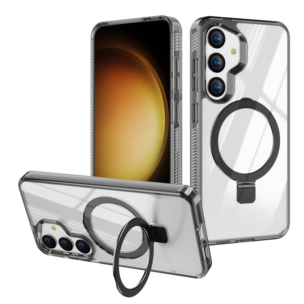 Case For Samsung Galaxy S24+ Plus Orbit Ultra Clear Compatible with Magsafe Collection Protective With Magnetic Kickstand And Raised Camera Protection - Black Clear