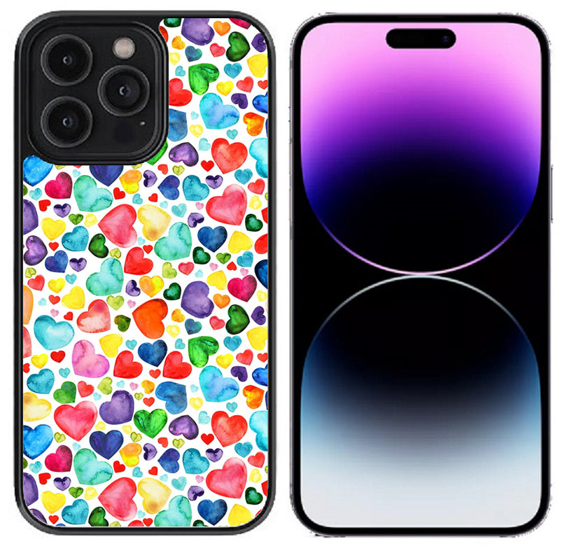 Case For iPhone 14 Plus (6.7") High Resolution Custom Design Print - Colorful Hearts