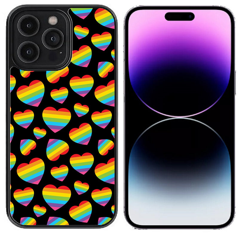 Case For iPhone 14 Plus (6.7") High Resolution Custom Design Print - Rainbow Hearts