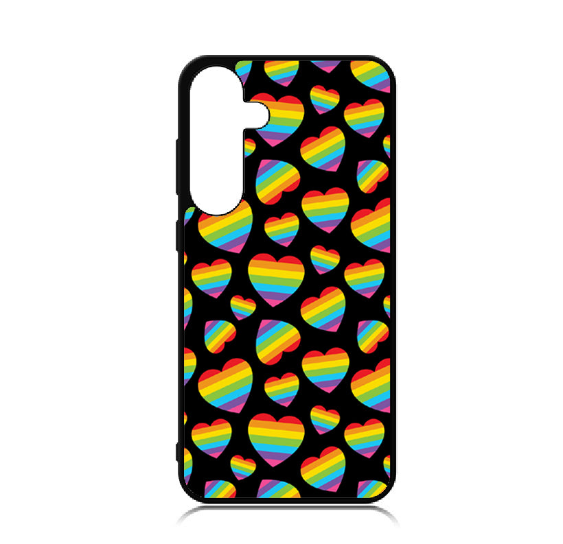 Case For Galaxy S24 High Resolution Custom Design Print - Rainbow Hearts