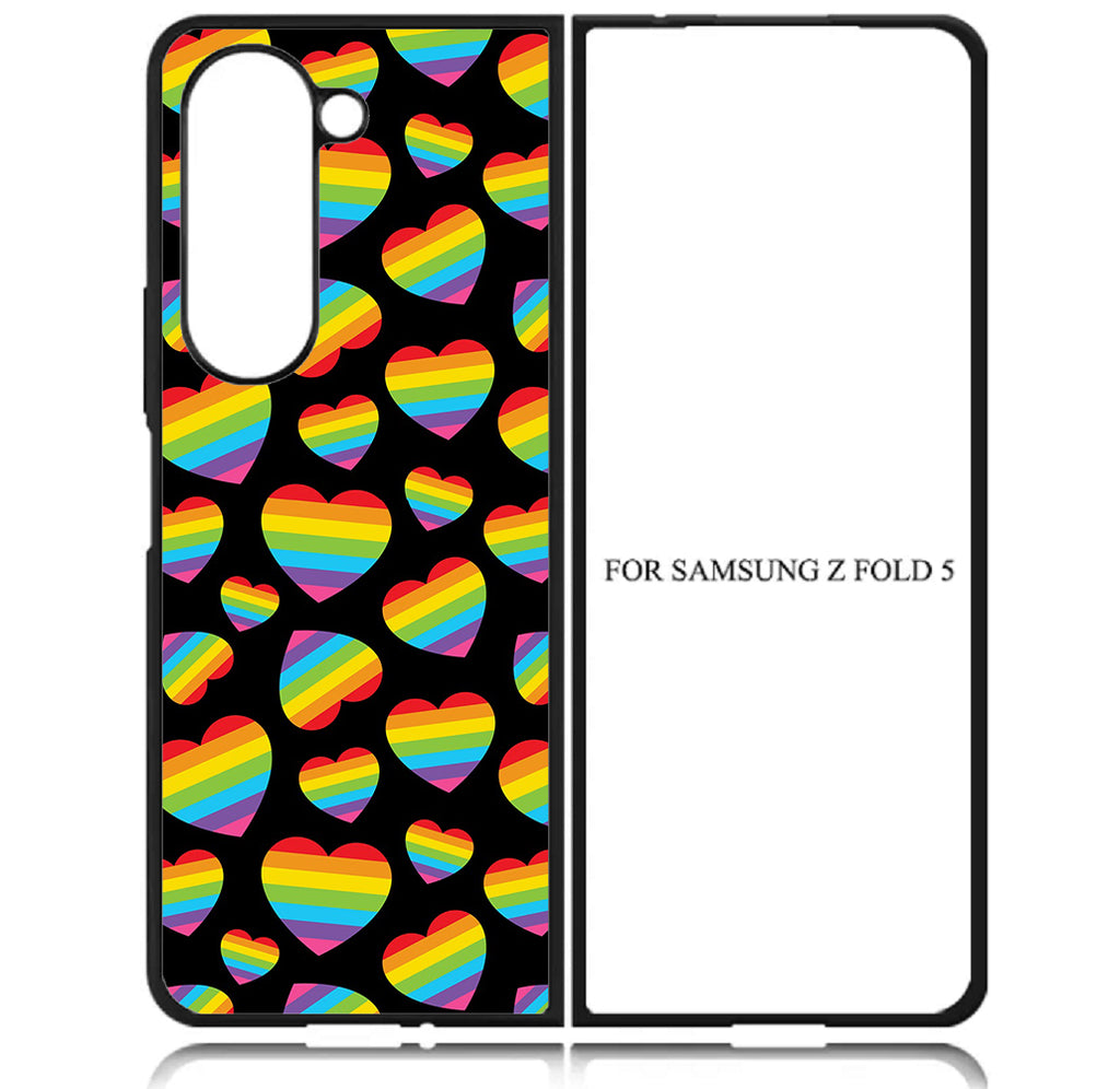 Case For Galaxy Z Fold5 5G High Resolution Custom Design Print - Rainbow Hearts