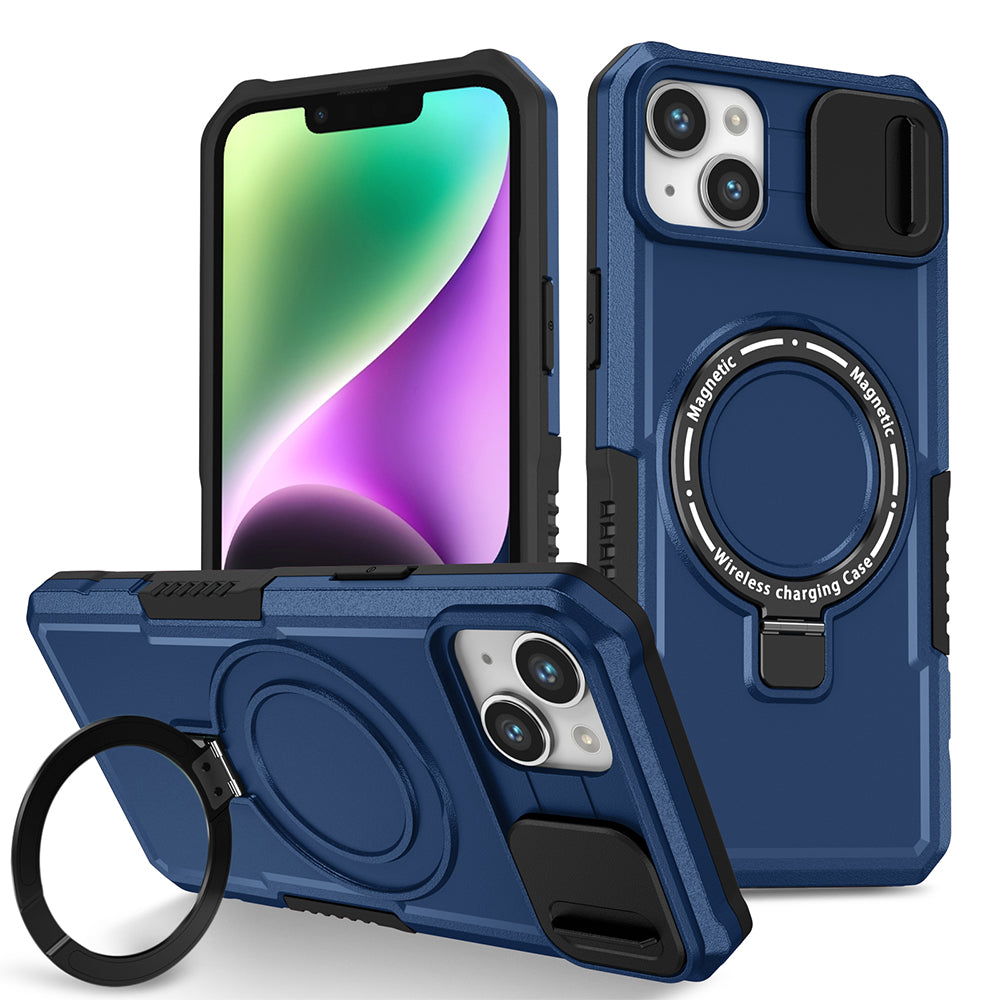 Case For iPhone 15 (6.1") Guardian Compatible with Magsafe Series Heavy Duty Protective With Compatible with Magsafe Charging Magnetic Kickstand And Slide-On And Off Camera Protection - Navy