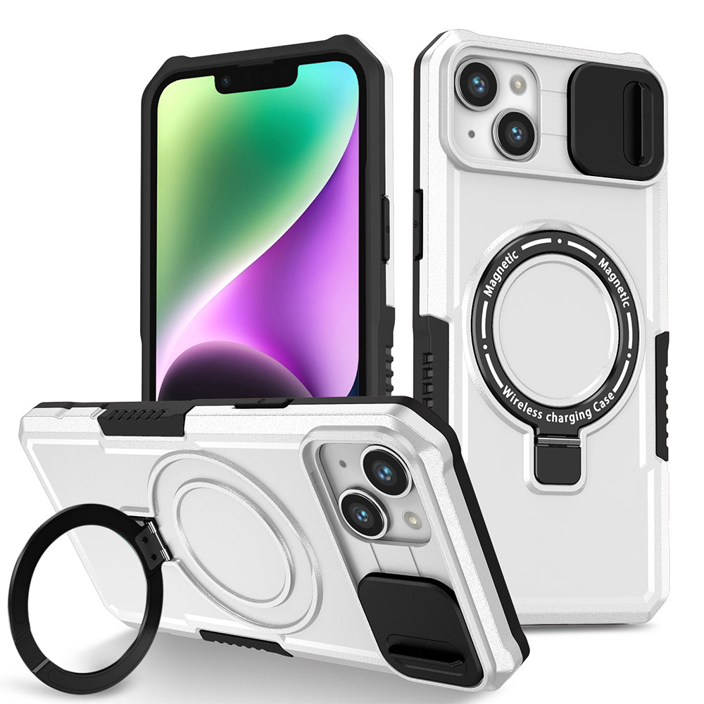 Case For iPhone 15 Guardian - Panda White Black, Compatible with Magsafe, Heavy Duty, Magnetic Kickstand, Camera Protection