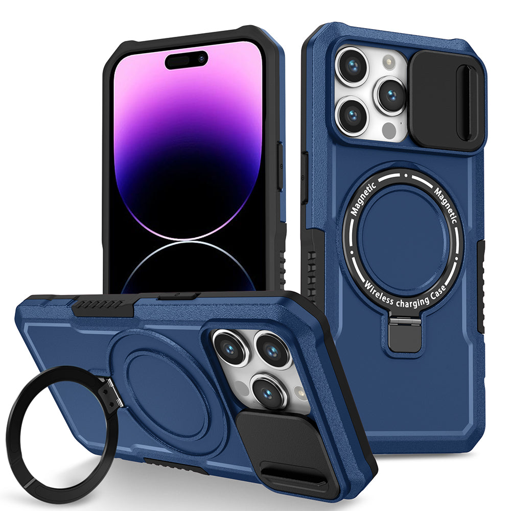 Case For iPhone 15 Pro (6.1") Guardian Compatible with Magsafe Series Heavy Duty Protective With Compatible with Magsafe Charging Magnetic Kickstand And Slide-On And Off Camera Protection - Navy