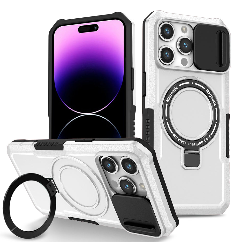 Case For iPhone 15 Pro Guardian - Panda White Black, Compatible with Magsafe, Heavy Duty, Magnetic Kickstand, Camera Protection