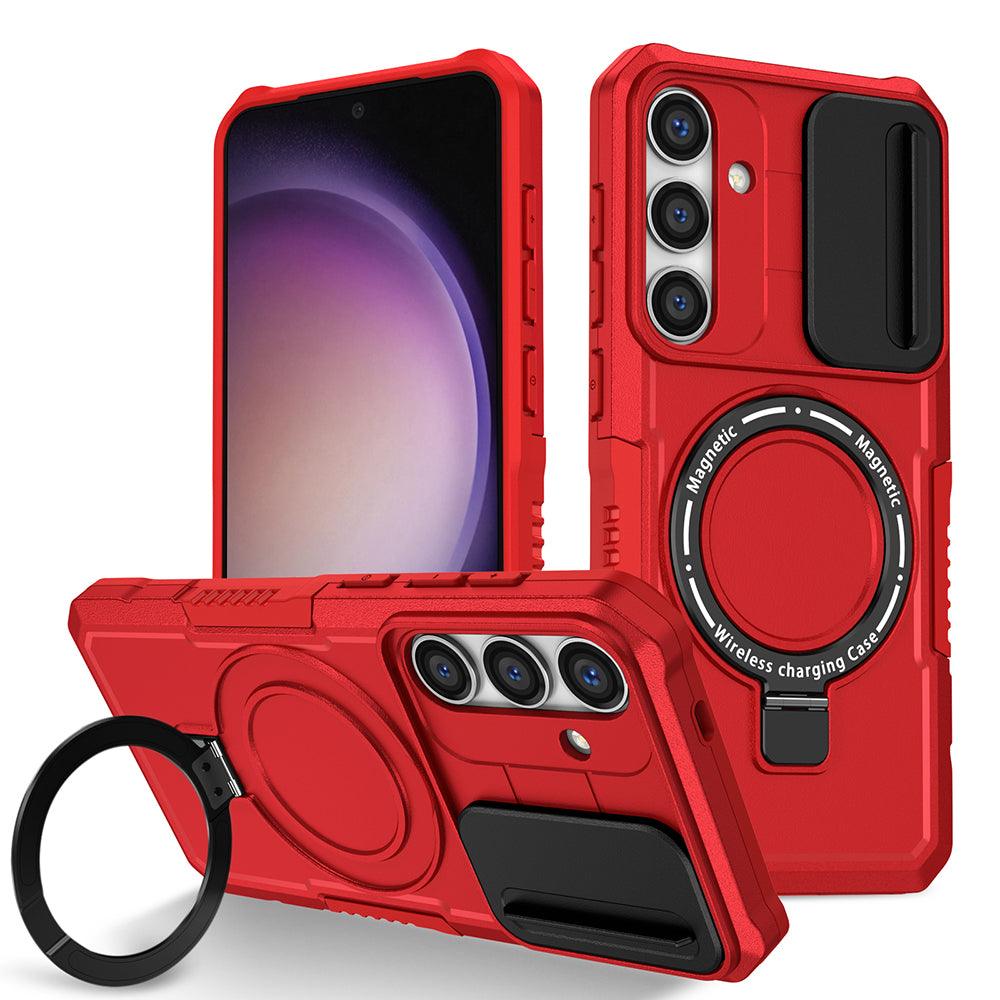 Case For Samsung Galaxy S24 Guardian Compatible with Magsafe Series Heavy Duty Protective With Compatible with Magsafe Charging Magnetic Kickstand And Slide-On And Off Camera Protection - Red