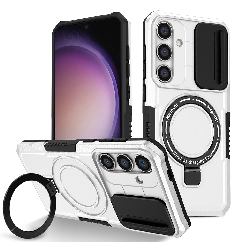 Case For Samsung Galaxy S24 Guardian - Panda White Black, Compatible with Magsafe, Heavy Duty, Magnetic Kickstand, Camera Protection