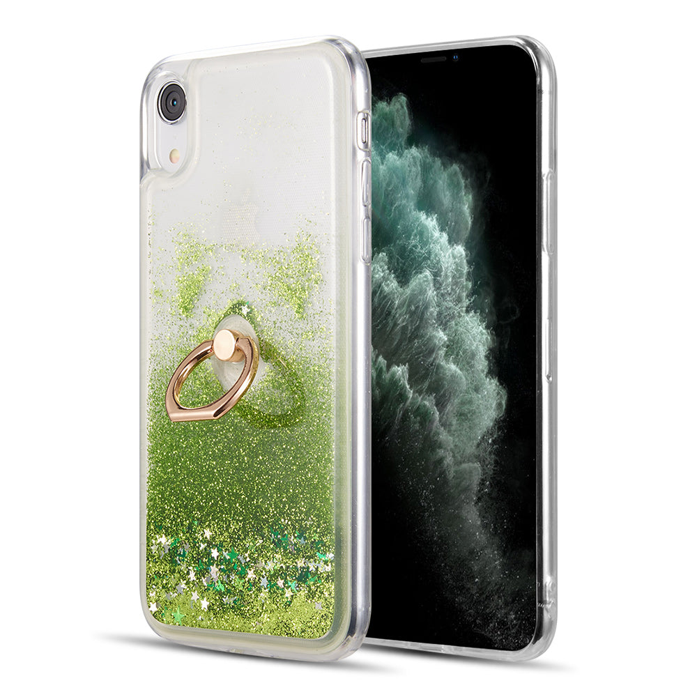 Apple iPhone XR Case Slim Liquid Sparkle Flowing Glitter TPU with Ring Holder Kickstand - Green