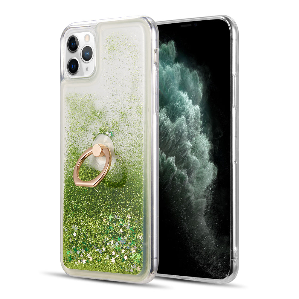 Apple iPhone 11 Pro Max Case Slim Liquid Sparkle Flowing Glitter TPU with Ring Holder Kickstand - Green