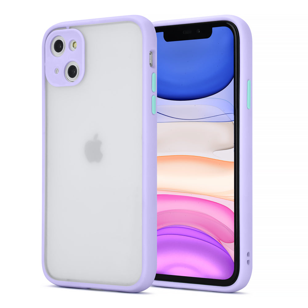 Apple iPhone 13 Case Slim Frosted with Camera Lens Protector - Lavender + Blue Buttons