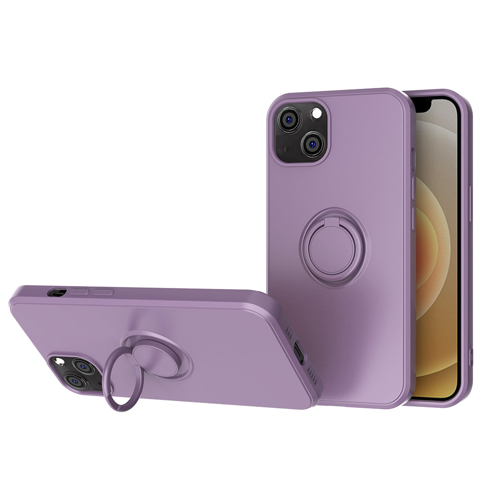 Apple iPhone 13 Case Slim Silicone with Microfiber Lining & 360 Ring Holder Kickstand - Cherry Blossom Purple