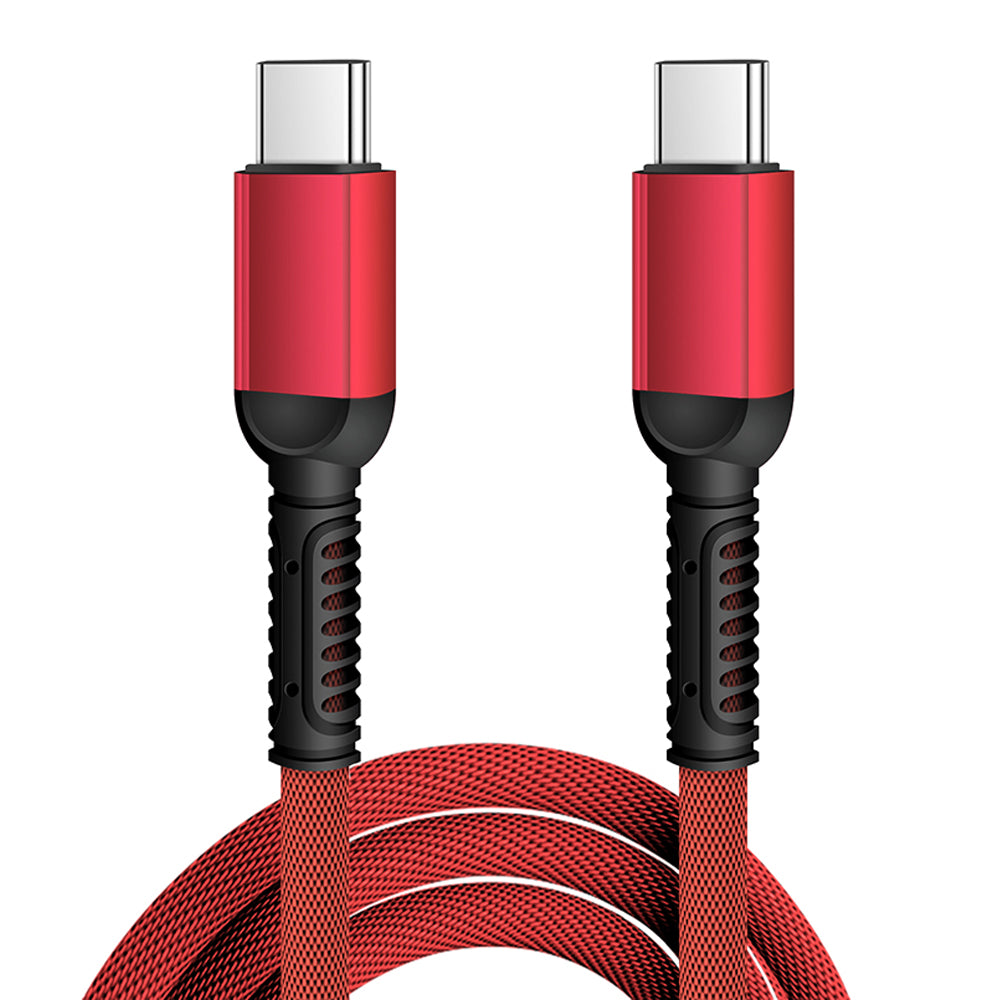 Universal 30W Type-C 2 Meter Durable Nylon Fast Charging Cable Compatible for Laptop / Tablet / Phone - Red