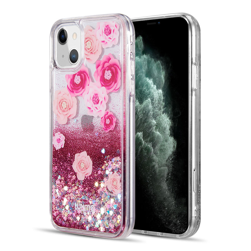 Case for Apple iPhone 14 (6.1") / Apple iPhone 13 (6.1") Luxmo Waterfall Fusion Liquid Sparkling Flowing Sand - Les Pivoines