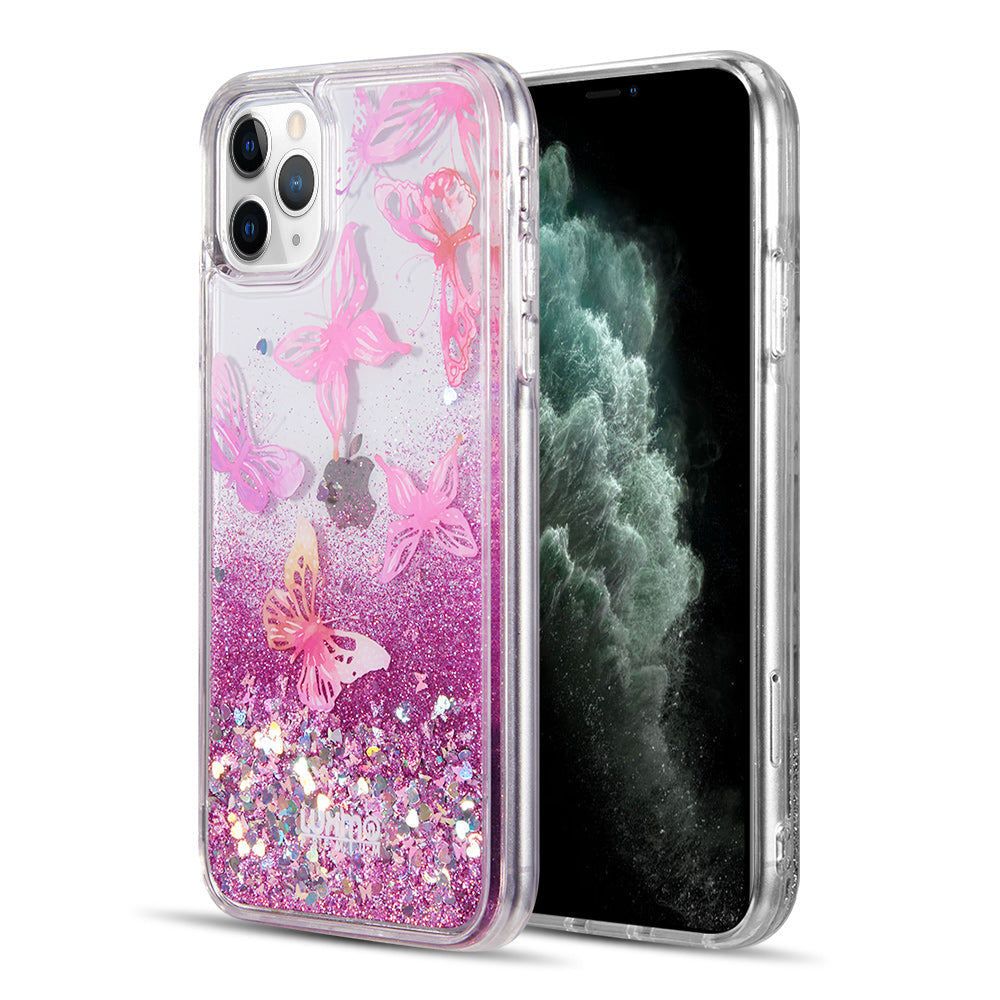 Case for Apple iPhone 14 Pro Max (6.7") Luxmo Waterfall Fusion Liquid Sparkling Flowing Sand - Butterfly Melody