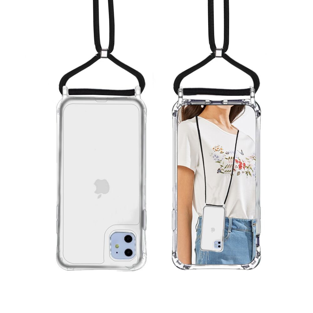 Apple iPhone 12 Mini Case Slim Transparent with Removable Black Lanyard Crossbody & Shockproof Corners - Clear