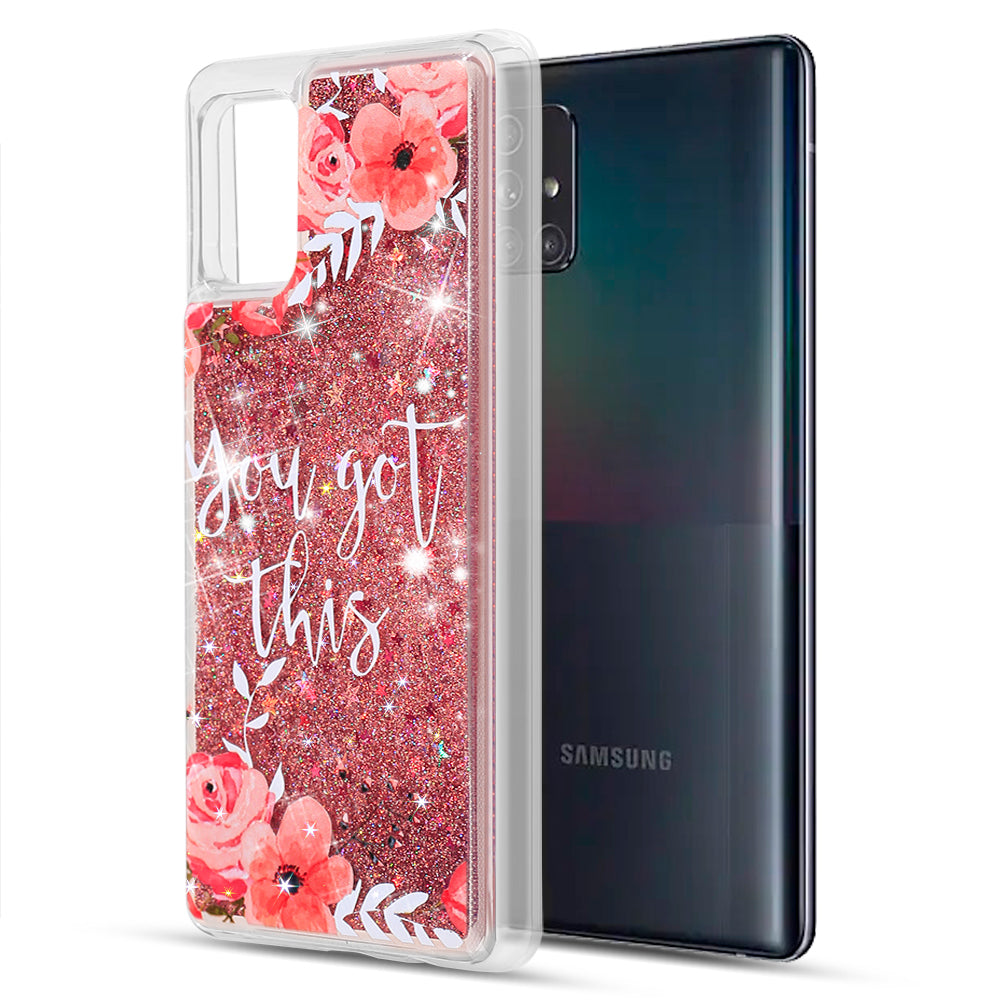 Samsung Galaxy A22 5G Case Slim Liquid Sparkle Flowing Glitter TPU - Pink Flower
