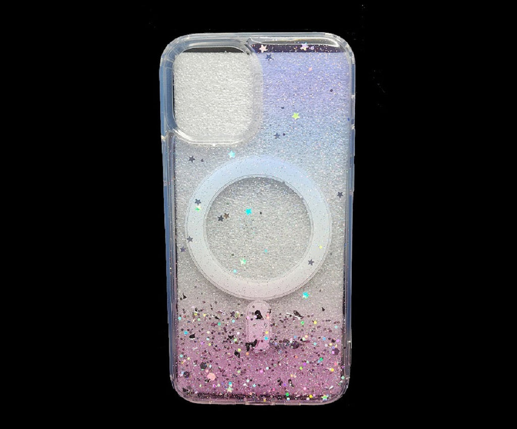 Case for Apple iPhone 12 / Apple iPhone 12 Pro 6.1" Gradient MagSafe Glitter Stars Silver Flakes - Blue Pink