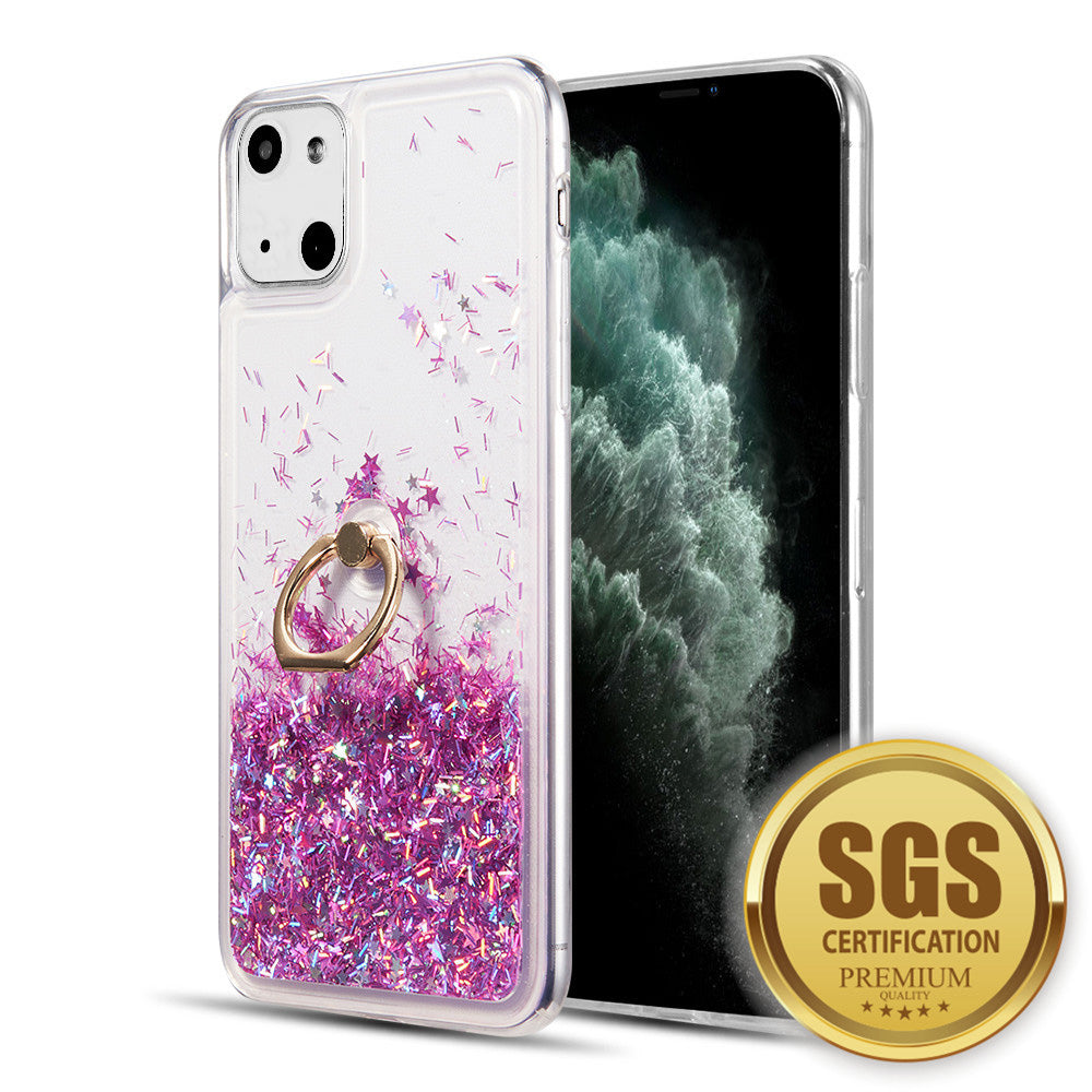 Apple iPhone 13 Mini Case Slim Liquid Sparkle Flowing Glitter TPU with Ring Holder Kickstand - Pink / Purple