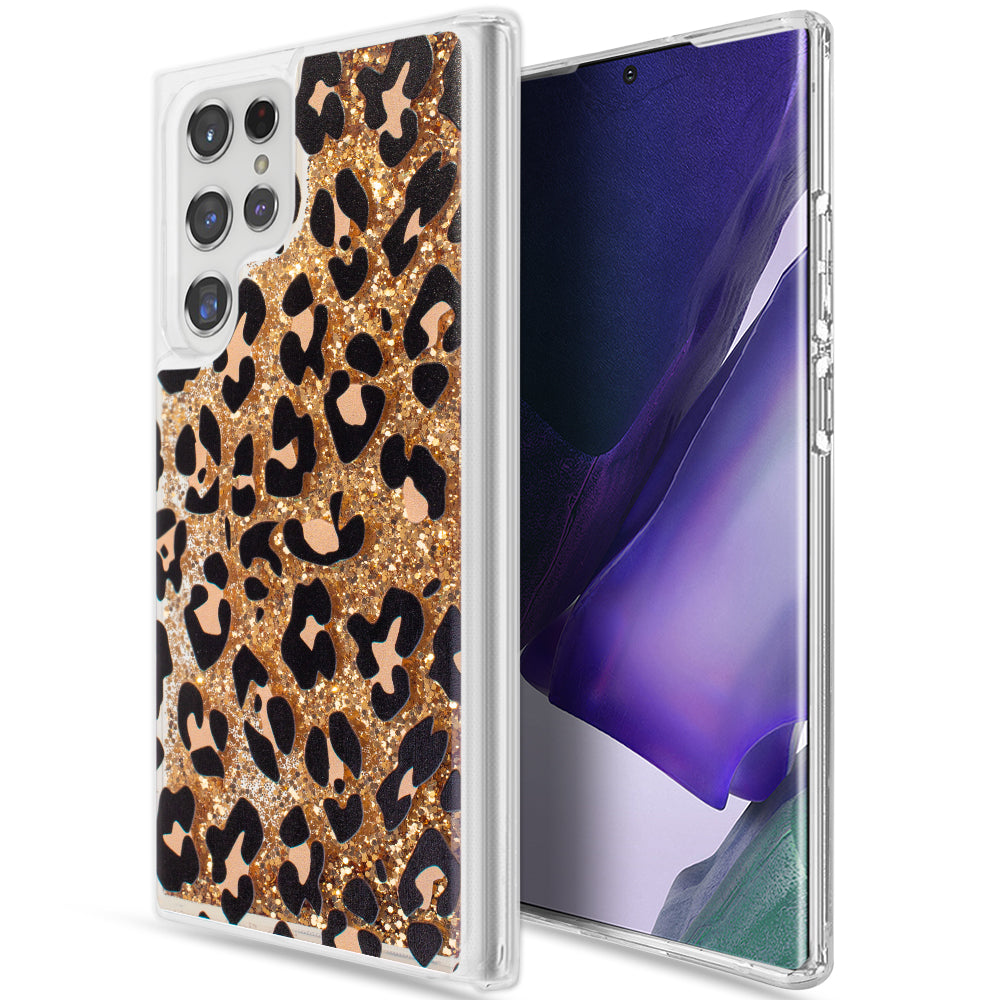 Samsung Galaxy S22 Ultra Case Slim Liquid Sparkle Flowing Glitter TPU - Leopard