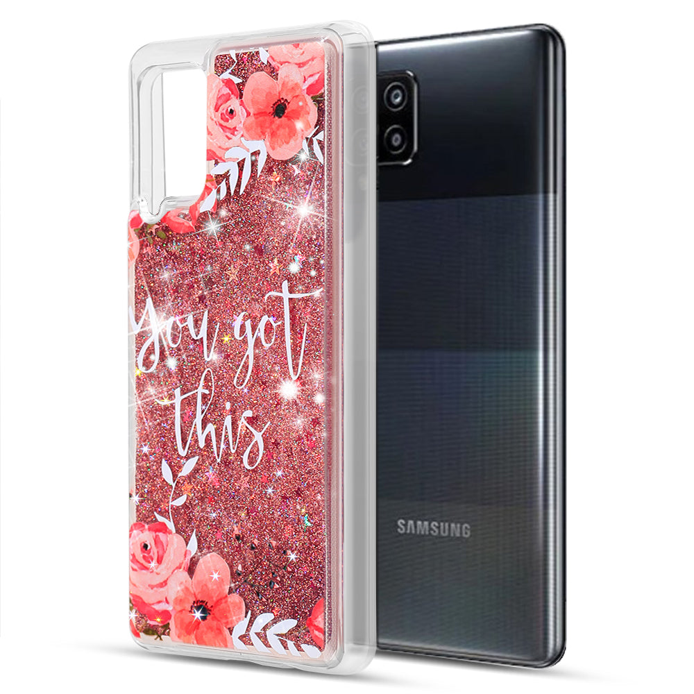 Samsung Galaxy A42 5G Case Slim Liquid Sparkle Flowing Glitter TPU - Pink Flower