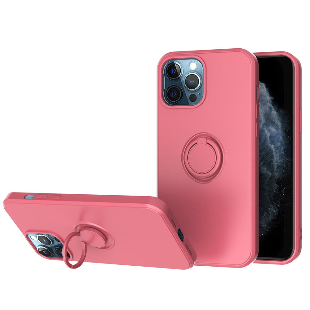 Apple iPhone 13 Pro Max Case Slim Silicone with Microfiber Lining & 360 Ring Holder Kickstand - Rasberry Red