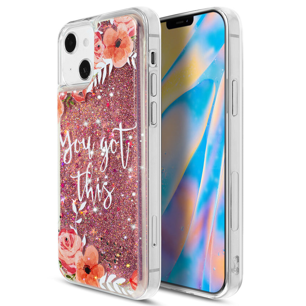 Apple iPhone 14 Plus Case Slim Liquid Sparkle Flowing Glitter TPU - Pink Flower