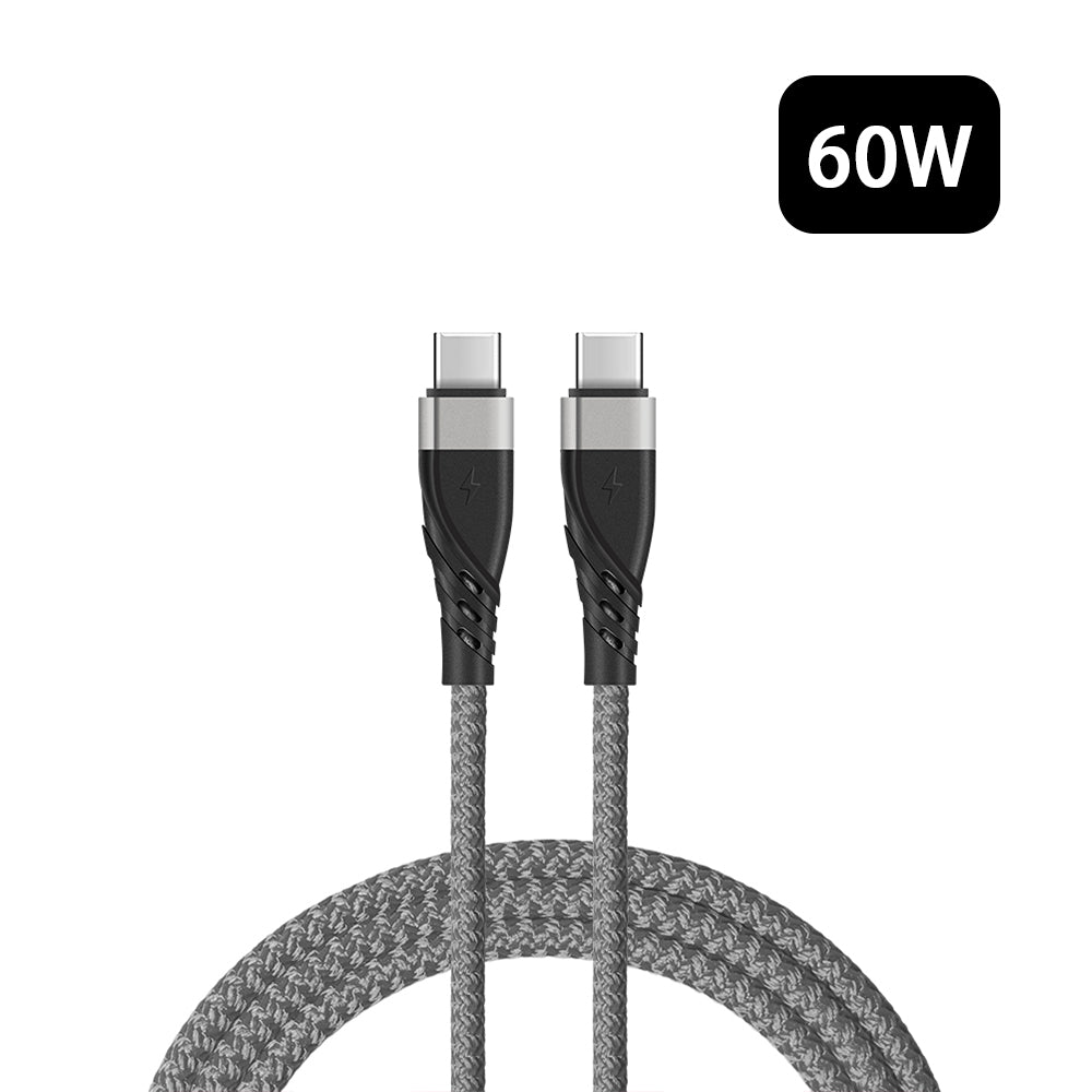 Universal 60W Pd Type-C To Type-C 3 Feet Super Fast Charging Data Cable with Retail Packaging - Grey