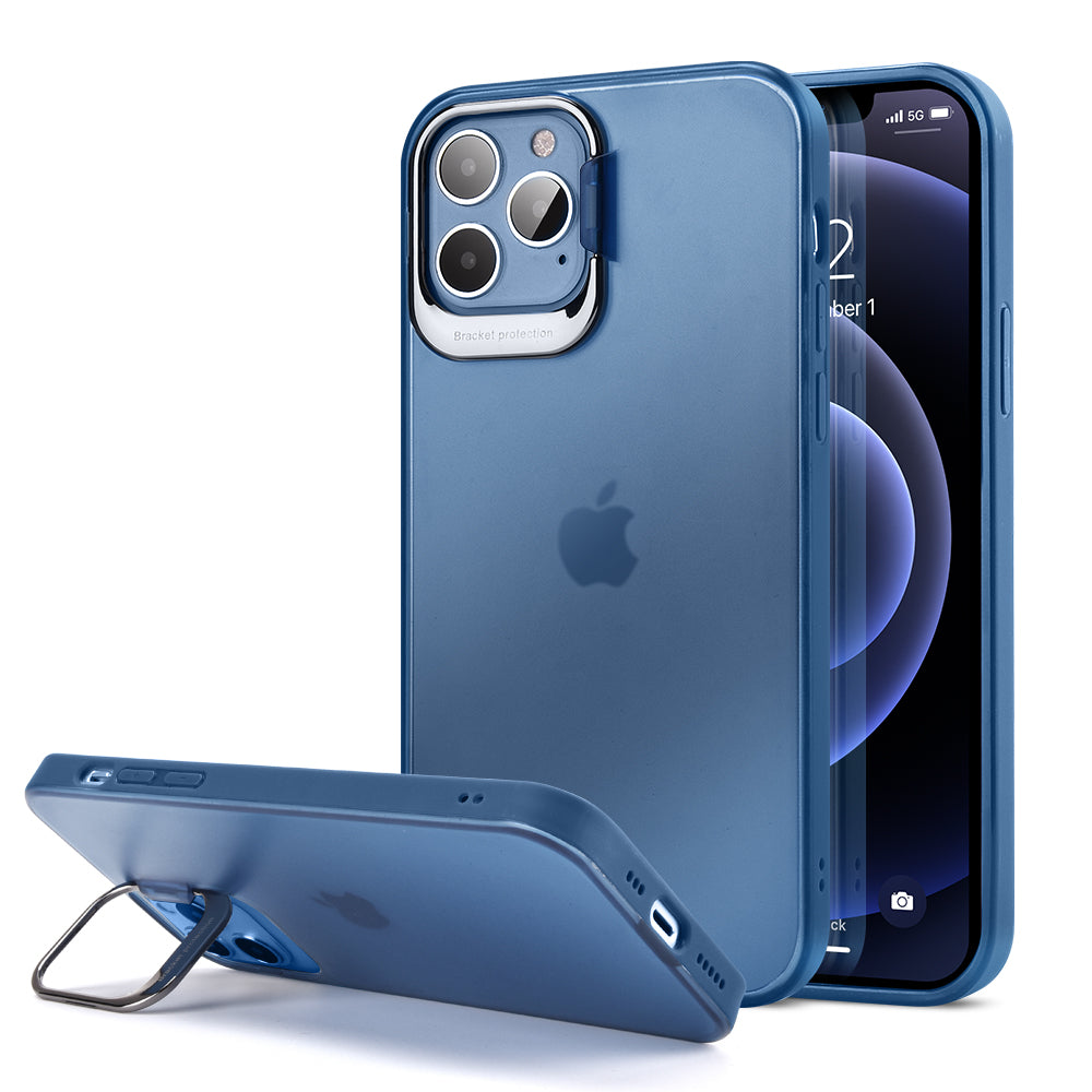 Apple iPhone 13 Pro Case Slim Transparent with Frame Raised Camera Protection & Kickstand - Pacific Blue