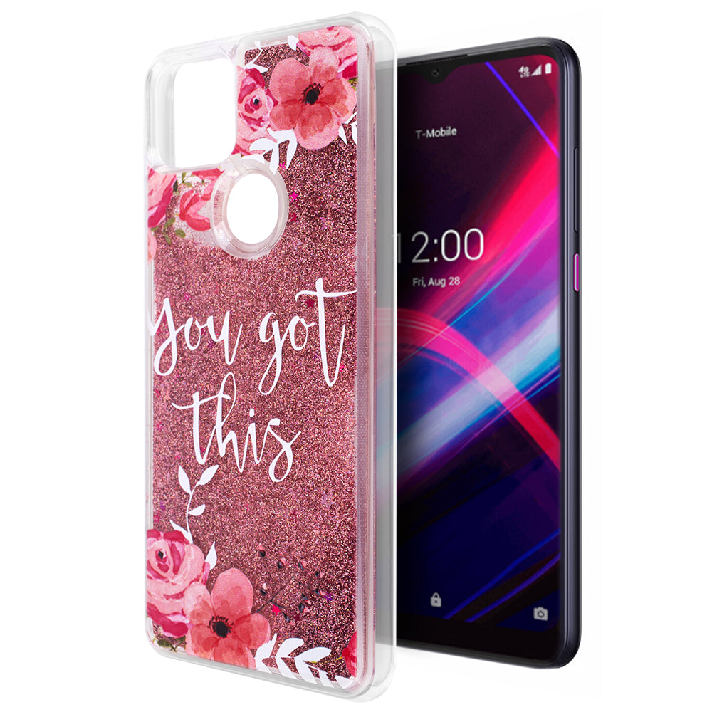 T-Mobile Revvl 5G Case Slim Liquid Sparkle Flowing Glitter TPU - Mobile Revvl 5G, Pink Flower