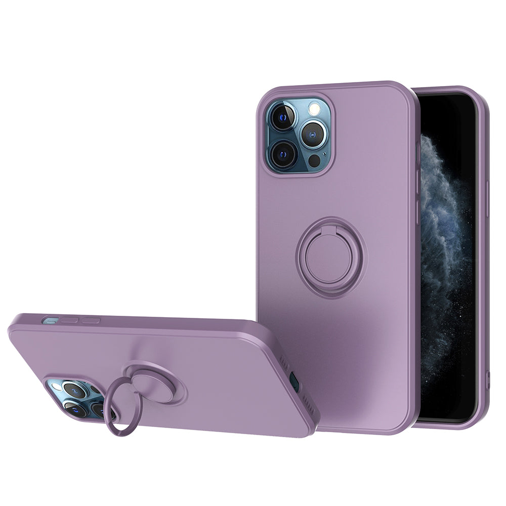 Apple iPhone 13 Pro Case Slim Silicone with Microfiber Lining & 360 Ring Holder Kickstand - Cherry Blossom Purple