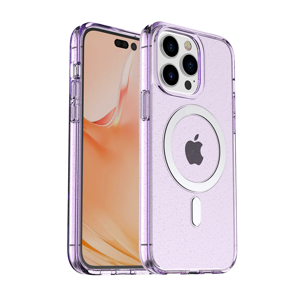 Apple iPhone 14 Pro Max Case Slim Glitter Magsafe Compatible Clear TPU - Deep Purple